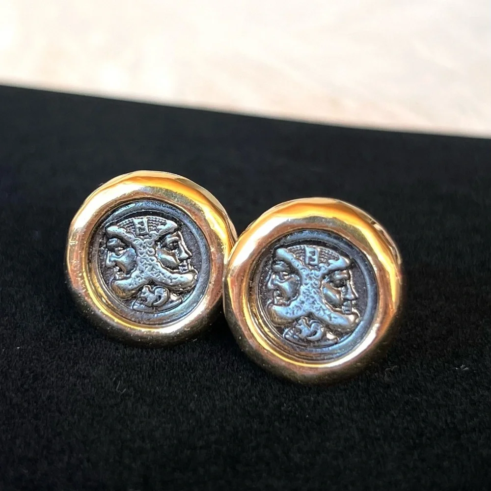 Fendi Coin Clip On Earrings Two Tone